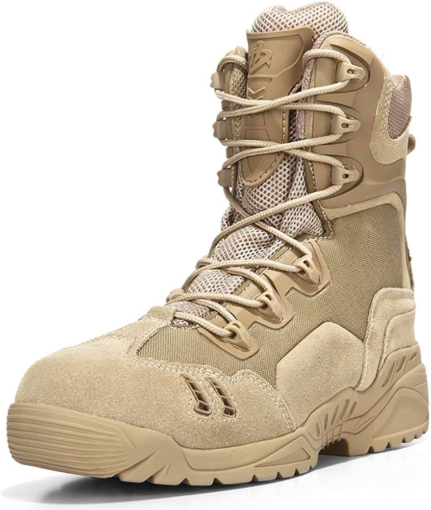Men’s Military Boots,Unisex Tactical Boots Outdoor Desert Waterproof Combat Shoes,Beige