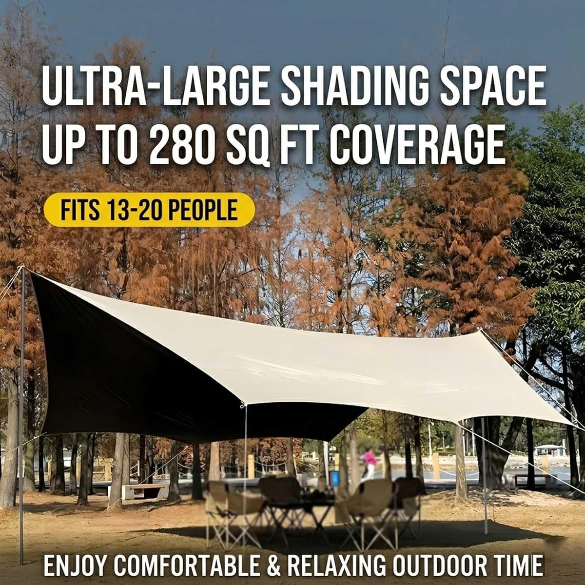 Festival Canopy, Heavy Duty Outdoor Rain Tarp, Windproof Hiking Shelter, 14.5x15ft Thick Sun Block Gear for Summer Picnic, Tear Resistant Wilderness Accessories(Gold,220x173x102inch)