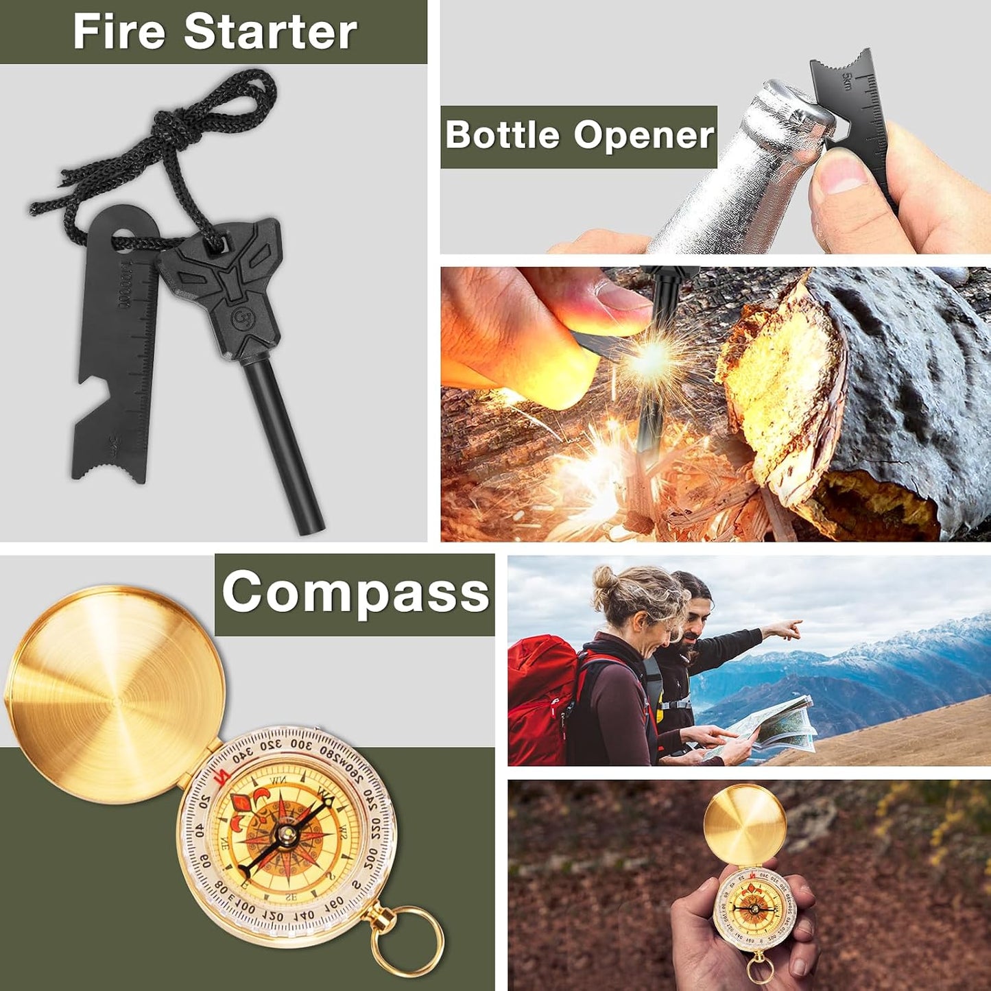 Survival Kits, Hiking and Camping Essentials, Emergency Survival Gear, Gifts for Men, Husband, Teenagers, Cool Fishing and Hunting Gadgets, Christmas and Birthday Gifts
