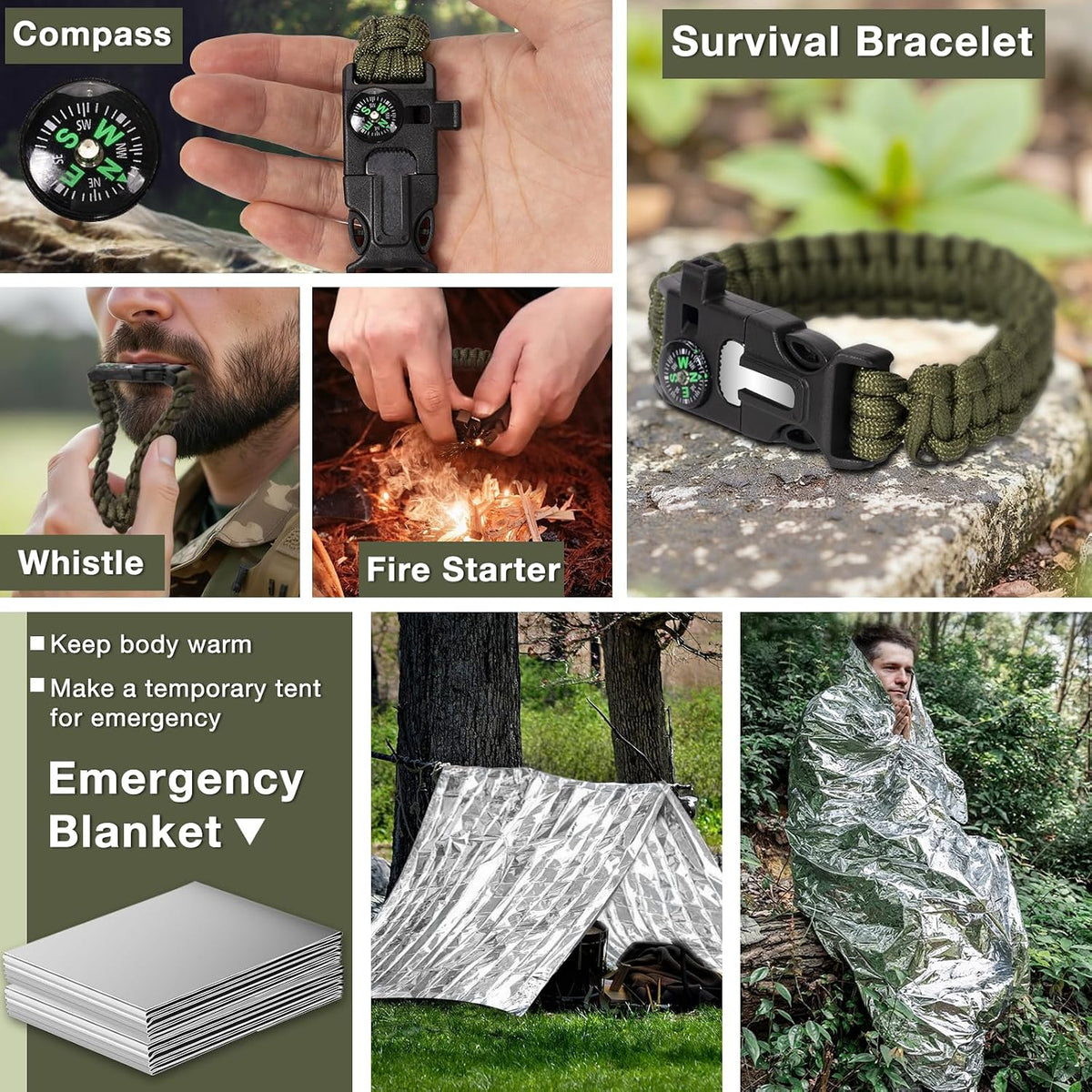 Survival Kits, Hiking and Camping Essentials, Emergency Survival Gear, Gifts for Men, Husband, Teenagers, Cool Fishing and Hunting Gadgets, Christmas and Birthday Gifts
