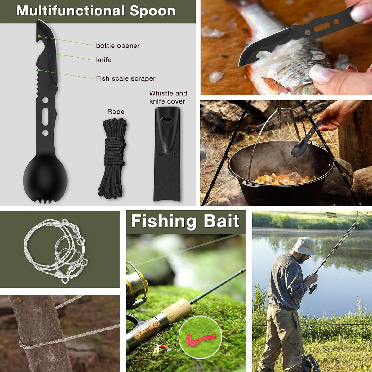 Survival Kits, Hiking and Camping Essentials, Emergency Survival Gear, Gifts for Men, Husband, Teenagers, Cool Fishing and Hunting Gadgets, Christmas and Birthday Gifts