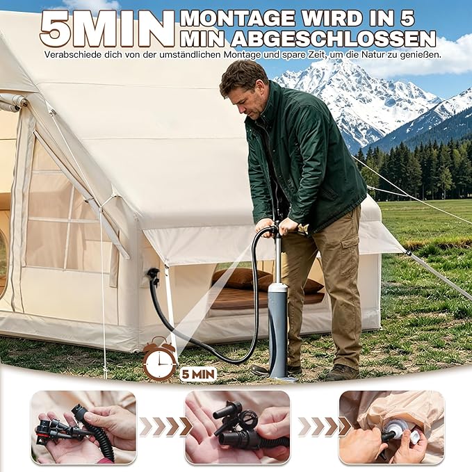 Lodge Air Tent,Heavy Duty, Oxford, Large Inflatable Tent for 3 - 6 People, Mosquito Net, Storage Bag and Air Pump Included