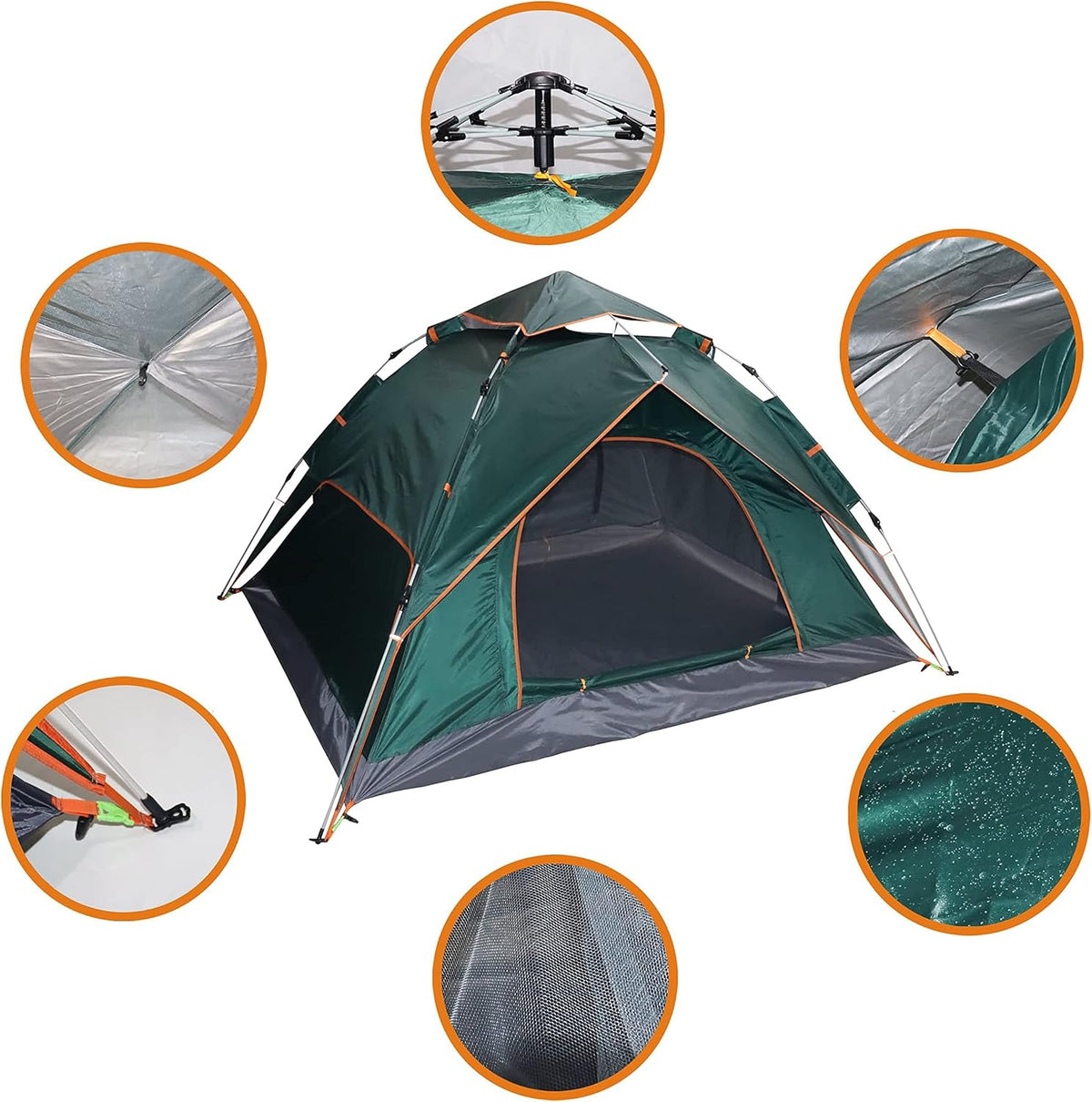 Fully Automatic Double Wall Camping Tent, Family Tent, Dome Tent, Pop-up Tent for up to 2-3 People, Waterproof, Robust, Self-Assembly, Second Tent, Trekking, Travel Festival (Dark Green)