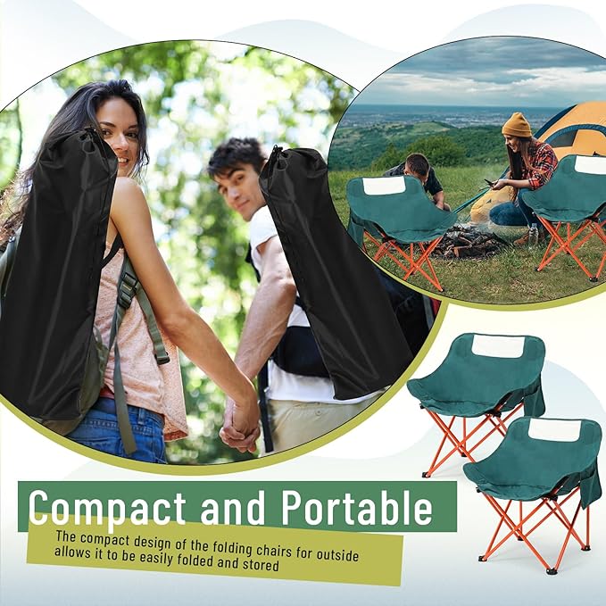 Compact Camping Chairs Portable Folding for Outside with Carry Bag Lightweight Moon Chairs for Travel Picnic Hiking Beach Fishing, 600D Oxford, Supports 330lbs(Khaki, Black)