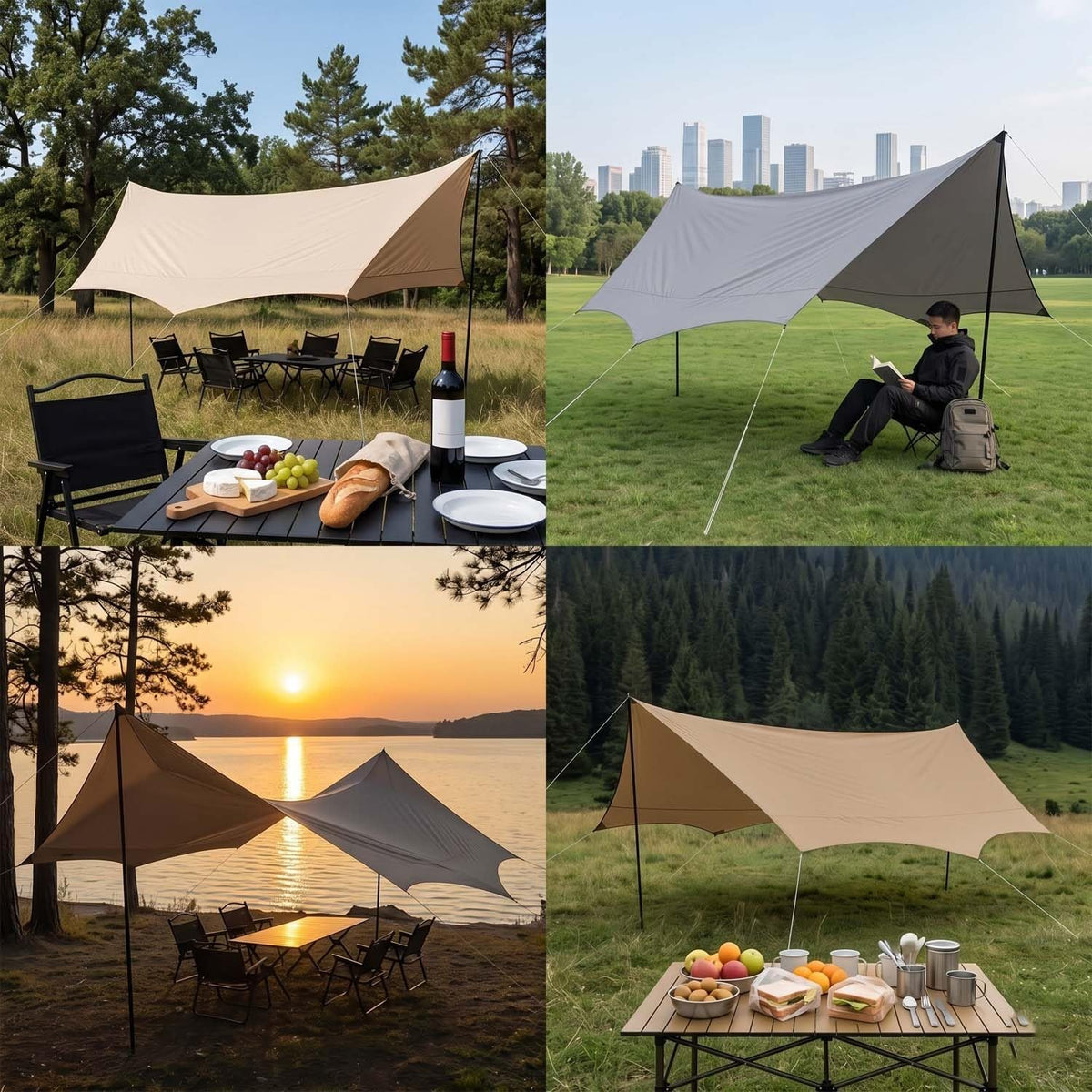 Festival Canopy, Heavy Duty Outdoor Rain Tarp, Windproof Hiking Shelter, 14.5x15ft Thick Sun Block Gear for Summer Picnic, Tear Resistant Wilderness Accessories(Gold,220x173x102inch)
