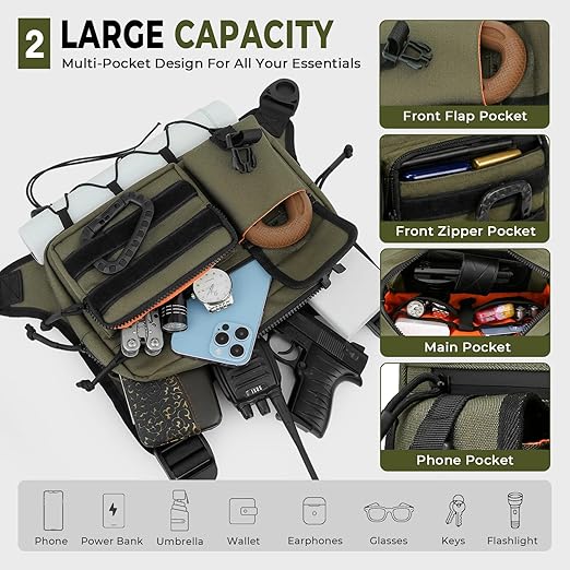 Muserise Outdoor Chest Bag For Men and Women, Tactical Vest For Running, Cycling, EDC Chest Pack Rig For Sports and Workouts