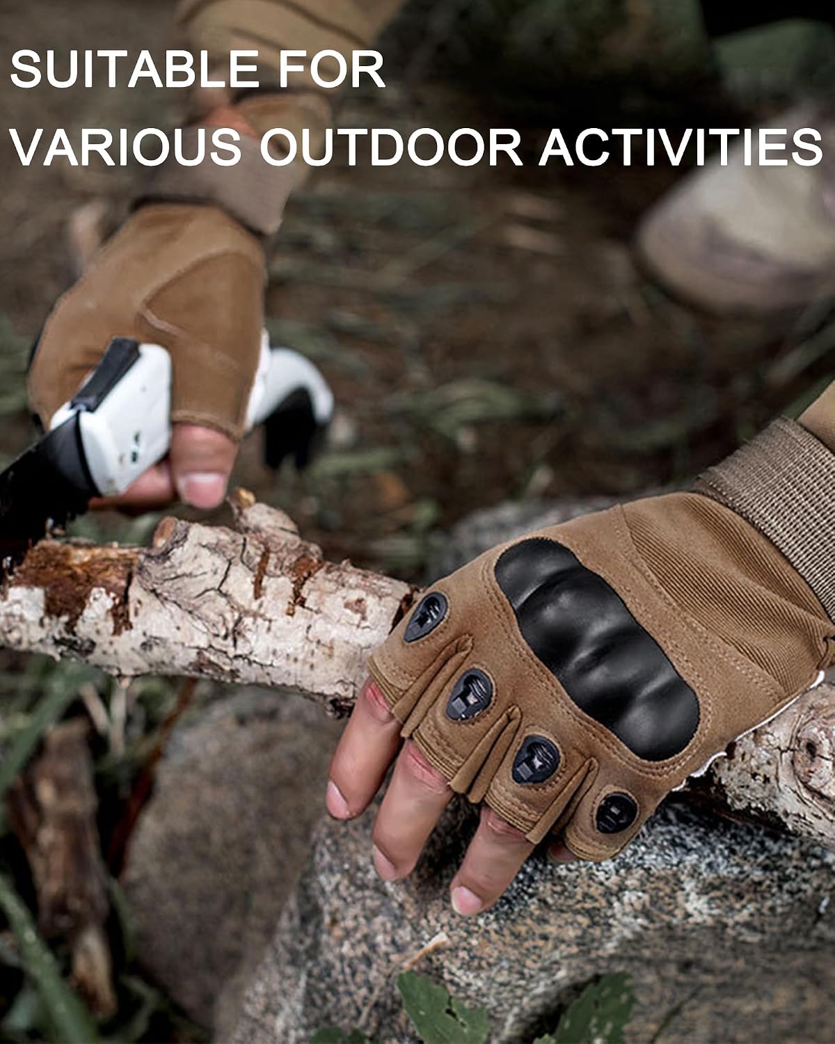 Fingerless Soft Rubber Knuckle Tactical Gloves for Men, Half Finger Bicycle Gloves Anti Slip, Exercise Workout Glove for Gym, Camping, Hunting, Shooting (Brown 903, Medium)