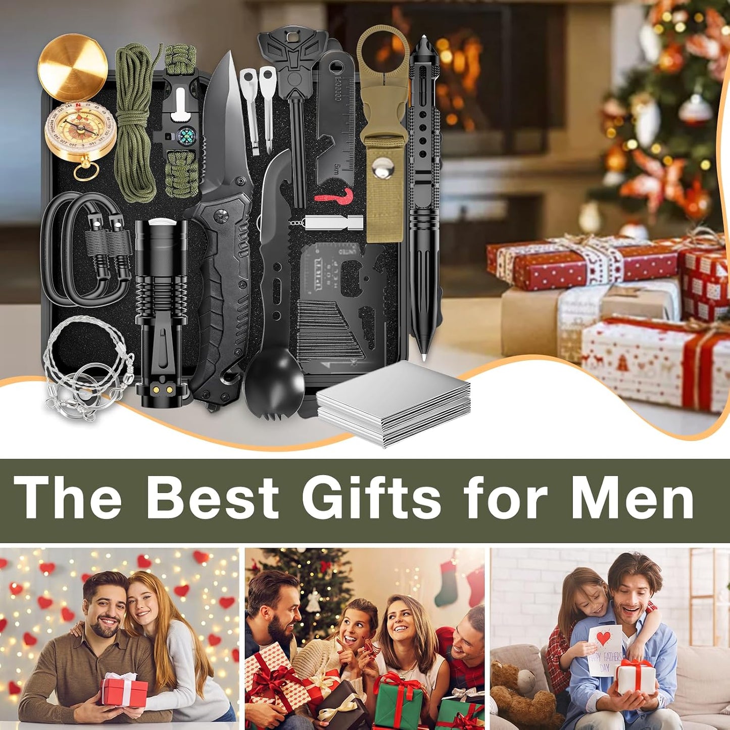 Survival Kits, Hiking and Camping Essentials, Emergency Survival Gear, Gifts for Men, Husband, Teenagers, Cool Fishing and Hunting Gadgets, Christmas and Birthday Gifts