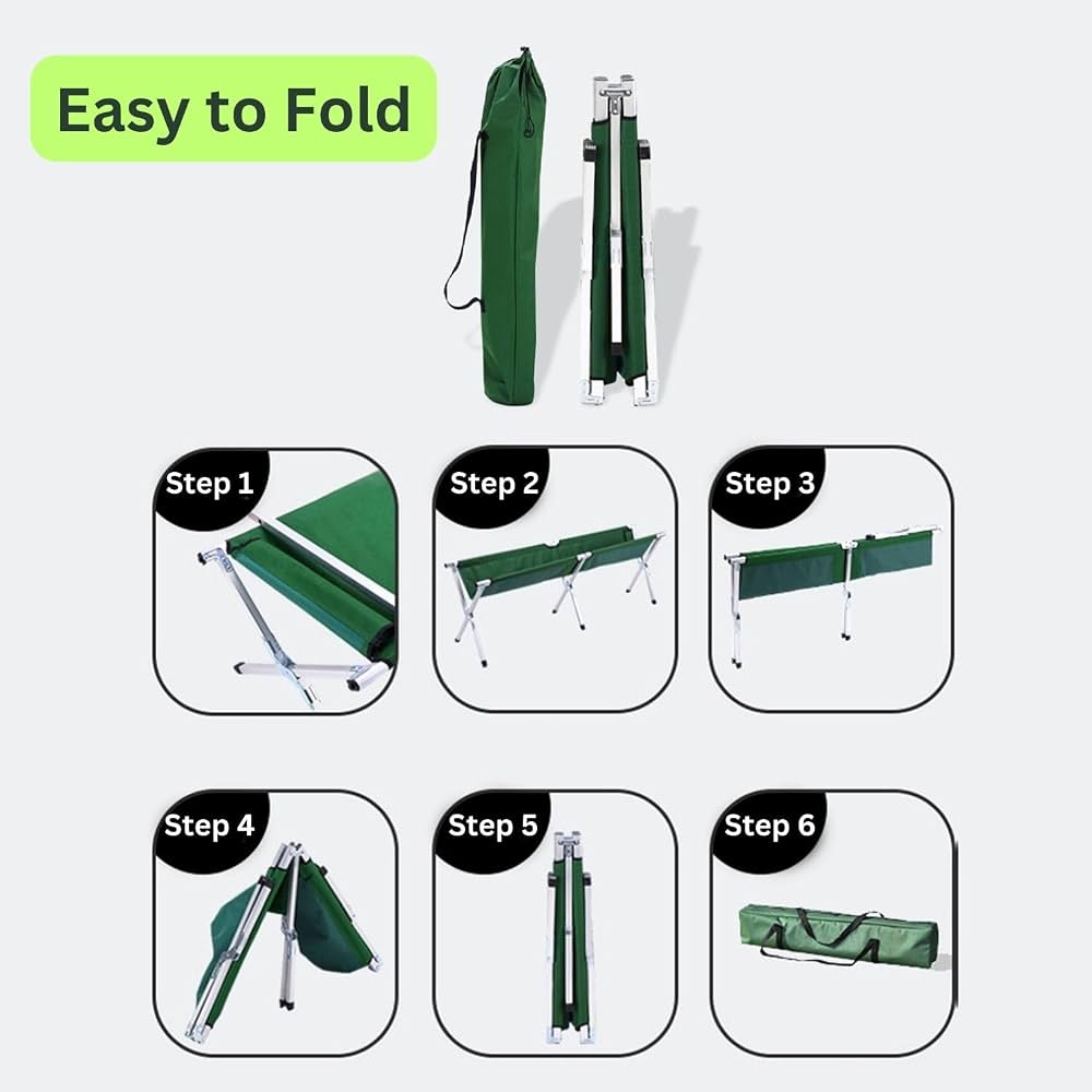 Heavy Duty Camping Bed Double Layer Oxford Strong Sleeping Cots with Carry Bag for Adults & Kids Portable Travel Folding Camping Cots for Home Office Outdoor Beach Vacation (GREEN)