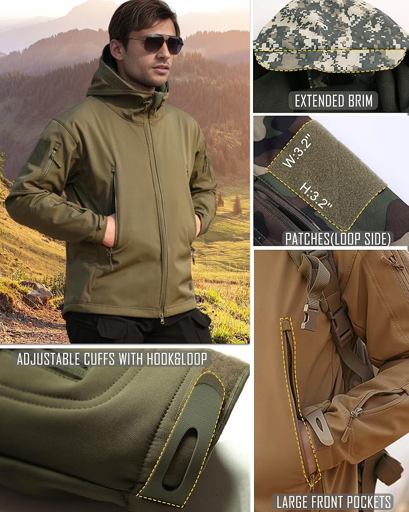 Men's Softshell Jacket Fleece Windproof Waterproof Thermal Tactical Coat Outdoor Jacket Hiking Camping