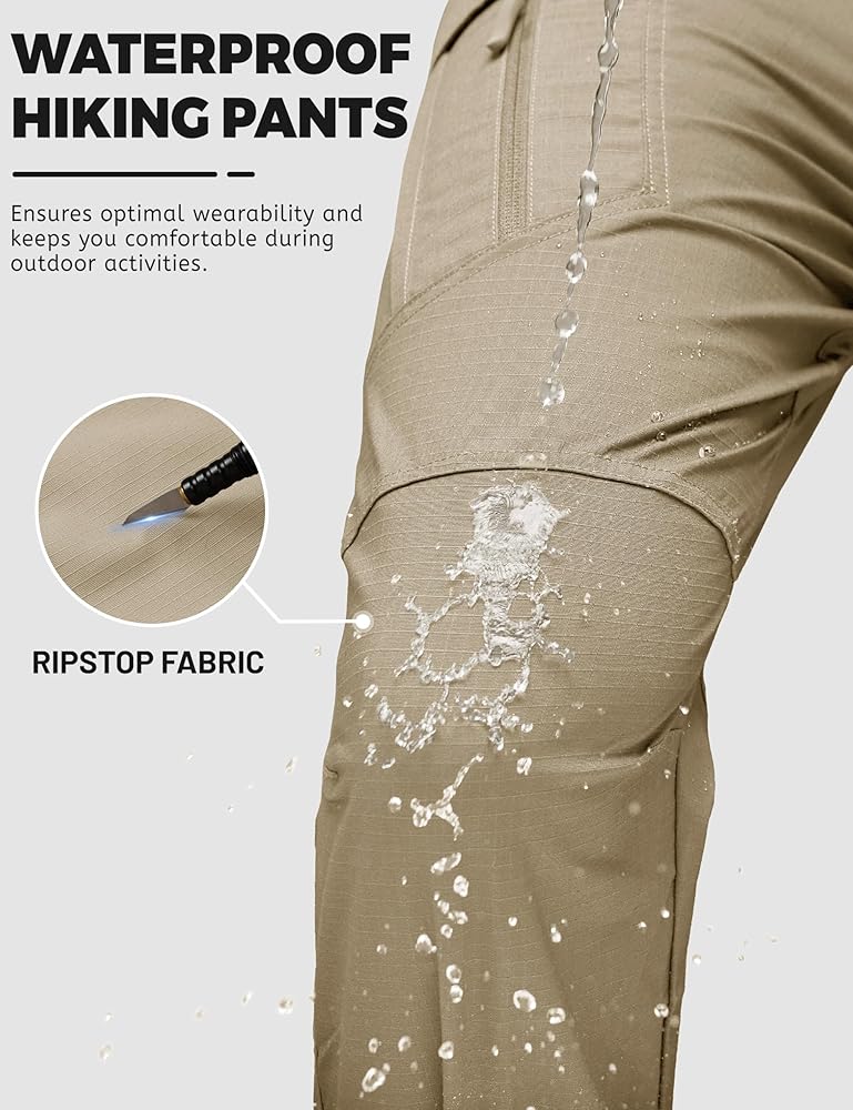 Men's Tactical Pants Waterproof Hiking Work Pants for Men Construction Stretch Cargo Trousers 9 Pockets
