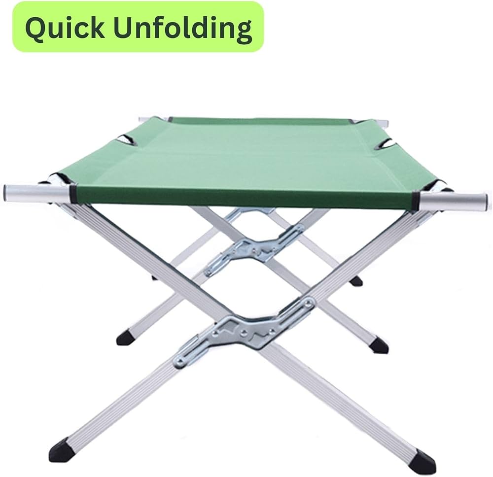 Heavy Duty Camping Bed Double Layer Oxford Strong Sleeping Cots with Carry Bag for Adults & Kids Portable Travel Folding Camping Cots for Home Office Outdoor Beach Vacation (GREEN)
