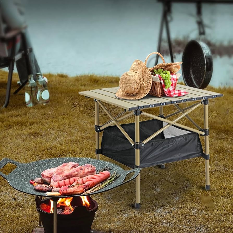 Folding Table and Chairs Set Table + 4 Folding Chair, Non-Slip Picnic Table, Space Saving, Portable for Garden, Camping, Backyard, Lawn, Picnic