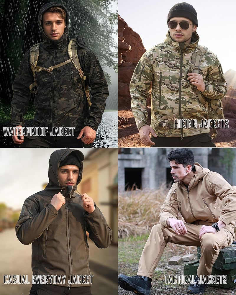Men's Softshell Jacket Fleece Windproof Waterproof Thermal Tactical Coat Outdoor Jacket Hiking Camping