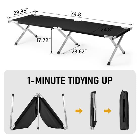 Heavy Duty Camping Bed Double Layer Oxford Strong Sleeping Cots with Carry Bag for Adults & Kids Portable Travel Folding Camping Cots for Home Office Outdoor Beach Vacation (BLACK)