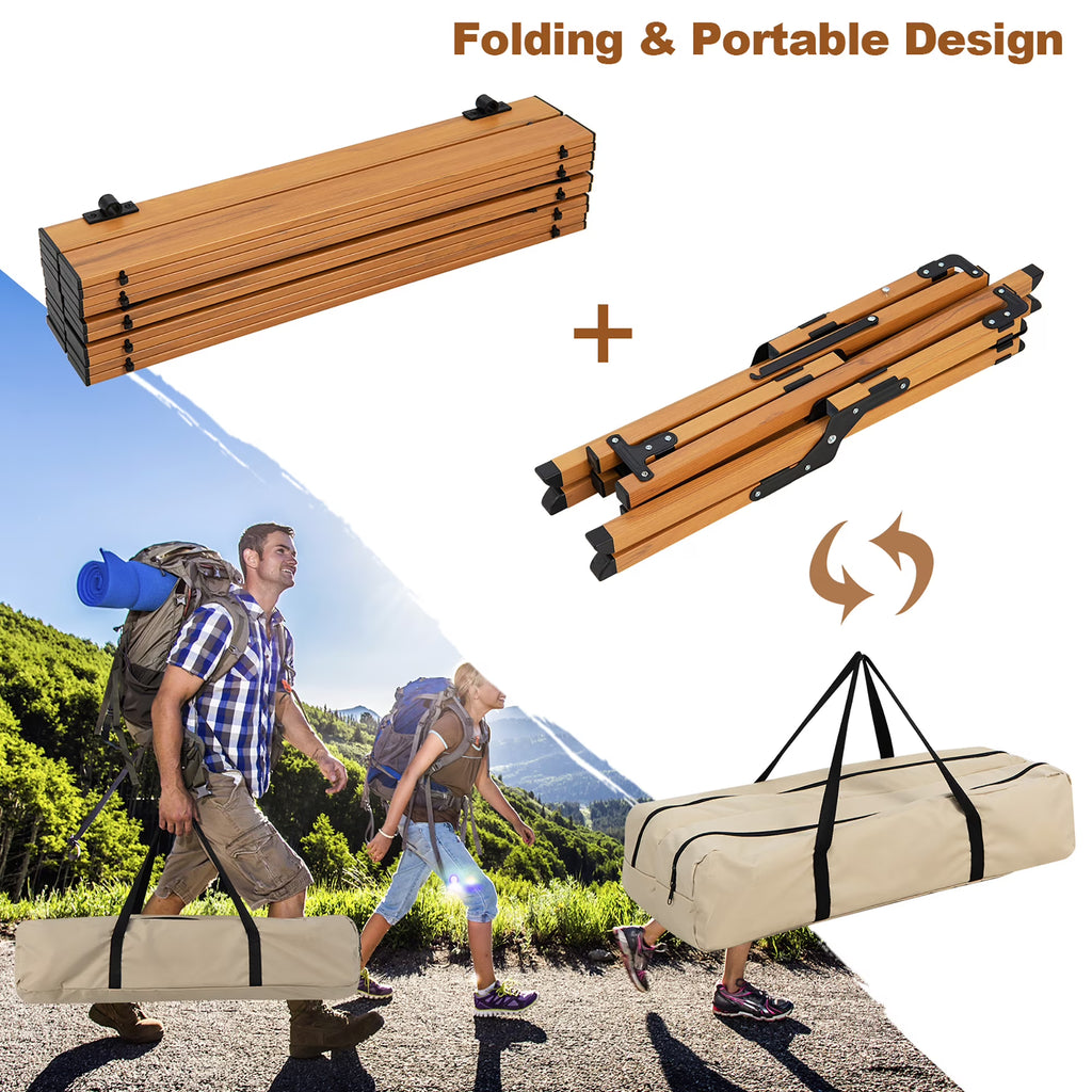 Folding Aluminum Camping Table with Carry Bag Roll-Up Picnic Table with Wood Grain