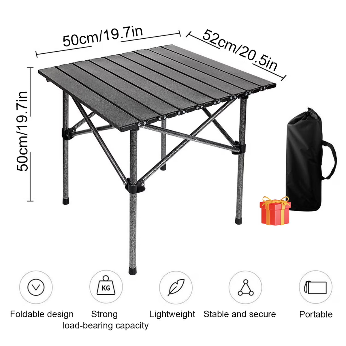 Portable Camping Table Foldable,Collapsible Square Outdoor Table with Carry Bag,Roll Up Top