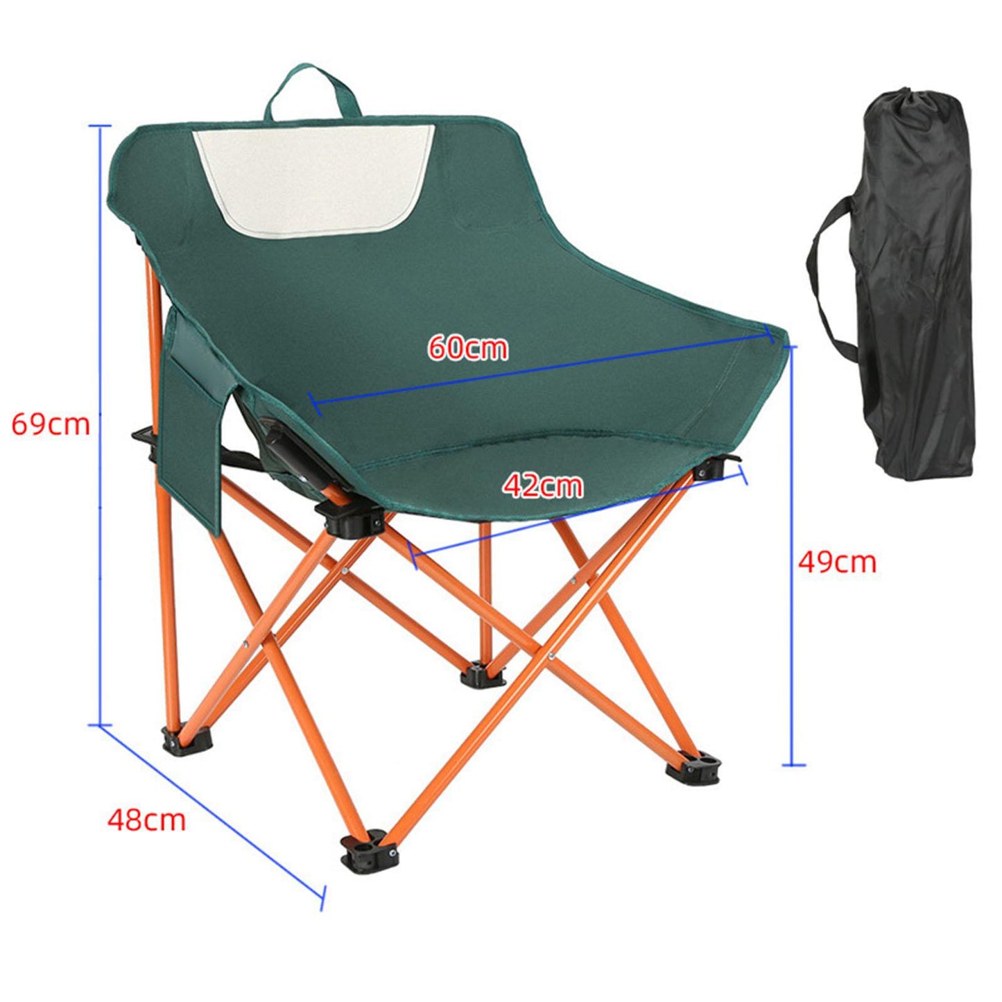 Compact Camping Chairs Portable Folding for Outside with Carry Bag Lightweight Moon Chairs for Travel Picnic Hiking Beach Fishing, 600D Oxford, Supports 330lbs(Khaki, Black)