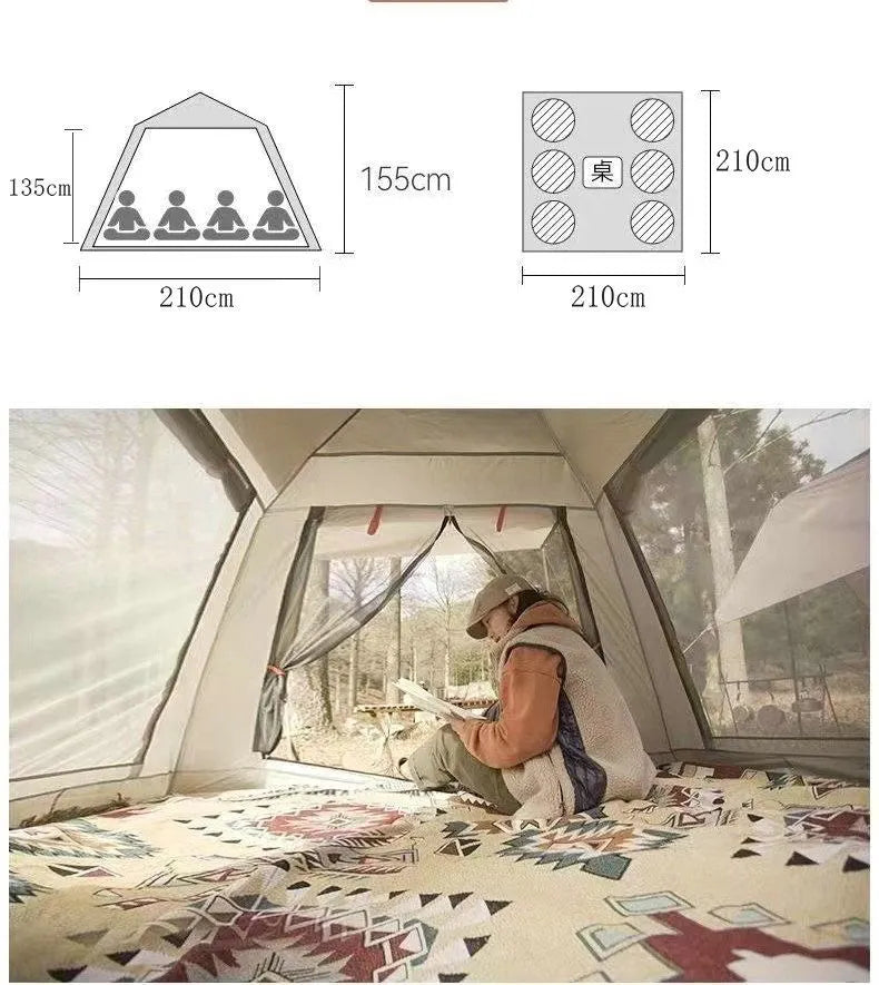 Automatic Tent 4 Person Tent With Foyer pole 210x210cm